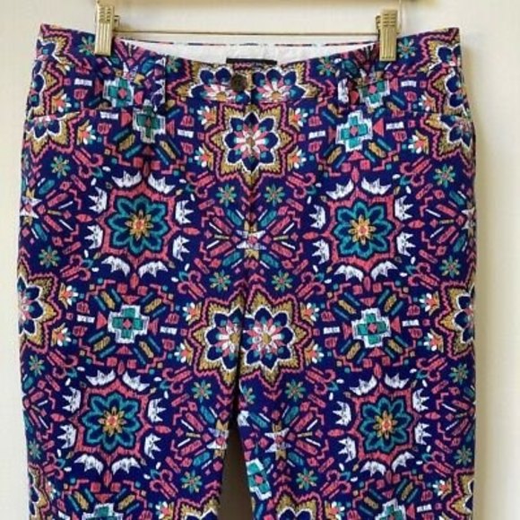 Lands End Chino Pants Women Size 10 Straight Leg 11" Rise Bright Colorful Aztec - Picture 12 of 12